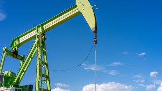 An oil pump jack is shown in a field on June 27, 2024 in Stanton, Texas.