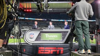 A general view of the ESPN Monday Night Countdown booth prior to the game between the Jacksonville Jaguars and the Cincinnati Bengals at EverBank Stadium on December 04, 2023 in Jacksonville, Florida. 