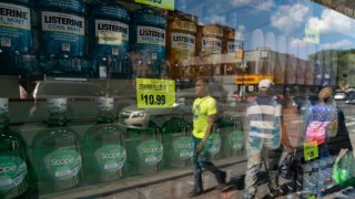 Prices are displayed in a store window in Brooklyn on August 14, 2024 in New York City. 