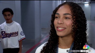 Olympian Hezley Rivera throws first pitch at Rangers game