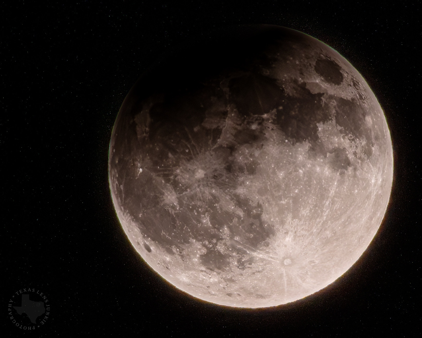 Shot from Lewisville. TX at 9:44PM<br />
Peak coverage of the partial lunar eclipse of the 2024 Super Harvest Full Moon