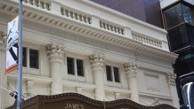 The name James Earl Jones appears on the newly restored Cort Theatre on Broadway in New York on Friday, Sept. 9, 2022. The theater will be renamed after James Earl Jones on Monday, becoming the second theater on the Great White Way named after a Black artist. The move comes after a wide Broadway coalition of theater owners, producers, union leaders, creators and casting directors hammered out a series of reforms and commitments for the theater industry to ensure equity, diversity, inclusion and accessibility. (AP Photo/Mark Kennedy)