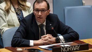 FILE – Norwegian Foreign Minister Espen Barth Eide speaks during a Security Council meeting at United Nations headquarters, Jan. 23, 2024.