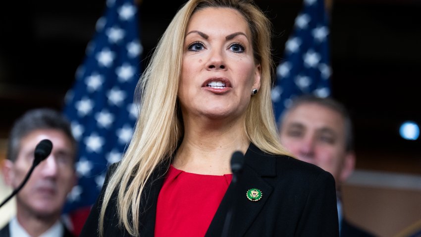 UNITED STATES – JANUARY 11: Rep. Beth Van Duyne, R-Texas, speaks during a news conference on a proposed constitutional amendment “to require that the Supreme Court of the United States be composed of nine justices, in the Capitol Visitor Center on Wednesday, January 11, 2023. (Tom Williams/CQ-Roll Call, Inc via Getty Images)