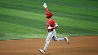 ARLINGTON, TEXAS – SEPTEMBER 06: Logan O’Hoppe #14 of the Los Angeles Angels rounds the bases after hitting a three run home run against the Texas Rangers in the sixth inning at Globe Life Field on September 06, 2024 in Arlington, Texas.