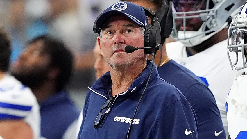 ARLINGTON, TEXAS – SEPTEMBER 15: Dallas Cowboys defensive coordinator Mike Zimmer looks on during the second quarter against the New Orleans Saints at AT&T Stadium on September 15, 2024 in Arlington, Texas.