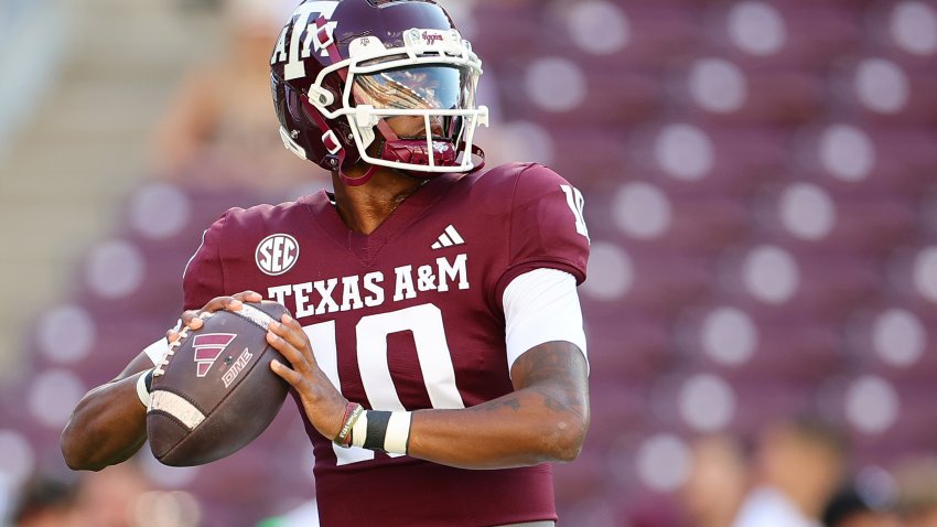 COLLEGE STATION, TEXAS – SEPTEMBER 21: Marcel Reed of the Texas A&M Aggies warms up prior to a game against the Bowling Green Falcons at Kyle Field on September 21, 2024 in College Station, Texas. (Photo by Alex Slitz/Getty Images)