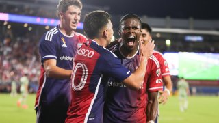 FRISCO, TEXAS – SEPTEMBER 21: Patrickson Delgado #6 of FC Dallas celebrates with his teammates after scoring the second goal of his team during the MLS soccer game between Los Angeles Football Club and FC Dallas at Toyota Stadium on September 21, 2024 in Frisco, Texas. (Photo by Omar Vega/Getty Images)