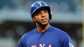 Sep 7, 2013; Anaheim, CA, USA;   Texas Rangers shortstop Elvis Andrus (1) during the game against the Los Angeles Angels at Angel Stadium of Anaheim. (Mandatory Credit: Jayne Kamin-Oncea-USA TODAY Sports)