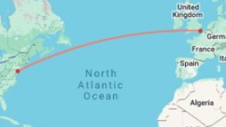 The distance from Dover, Delaware to Dover, England.