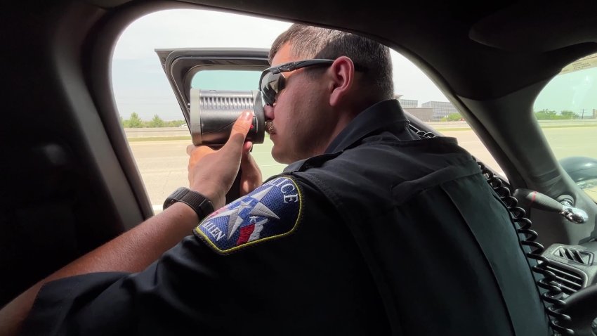 Allen police officer Andrew Rembert clocks drivers along U.S. Highway 75/Central Expressway.