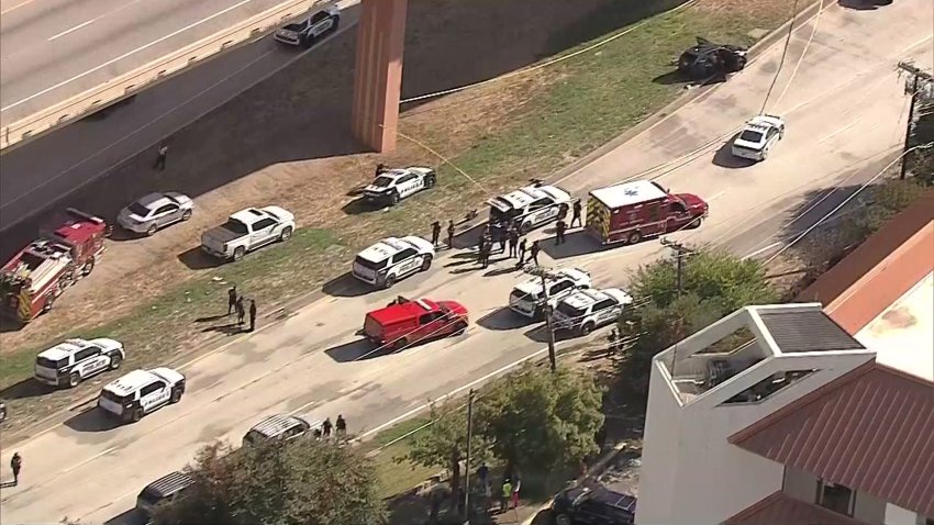 First responders surround a vehicle that was involved in a chase on Monday, Sept. 16, 2024.