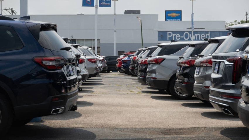 Cars sit on a Chevrolet dealership’s lot on June 20, 2024 in Chicago, Illinois. A cyber attack on CDK Global, a software provider that helps dealerships manage sales and service, has crippled the workflow at approximately 15,000 dealerships across the United States and Canada. 