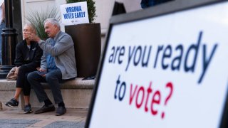 Voters wanting to cast an early vote line up outside the Elena Bozeman Government Center for a polling station to open in Arlington, Virginia, on September 20, 2024.