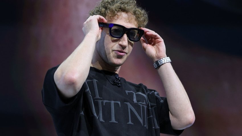 Meta CEO Mark Zuckerberg presents Orion AR Glasses as he makes a keynote speech during the Meta Connect annual event at the company’s headquarters in Menlo Park, California, on Sept. 25, 2024.
