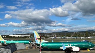 Boeing 737s on the ground in Renton, Washington.