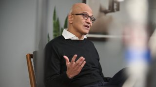 Microsoft CEO Satya Nadella speaks during an interview in Redmond, Washington, on March 15, 2023.