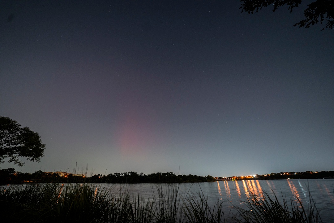 Some aurora (faint) from the heart of the city at White Rock Lake.  Crazy!!