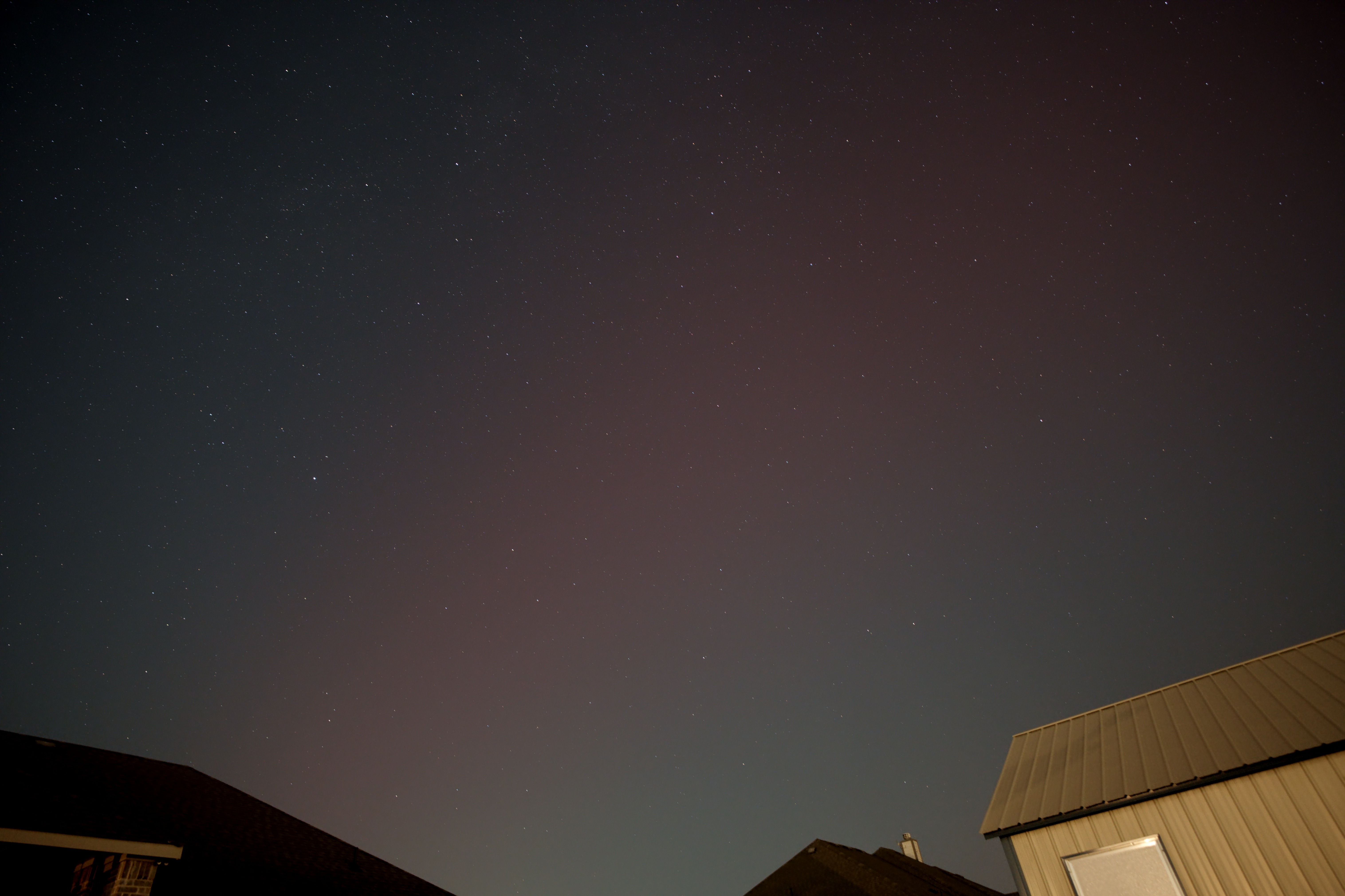 Aurora on 10-10-24 from Justin tx. Taken with Nikon zf camera 20 mm lens iso 2500. Could not see visually but could see with camera and iPhone.