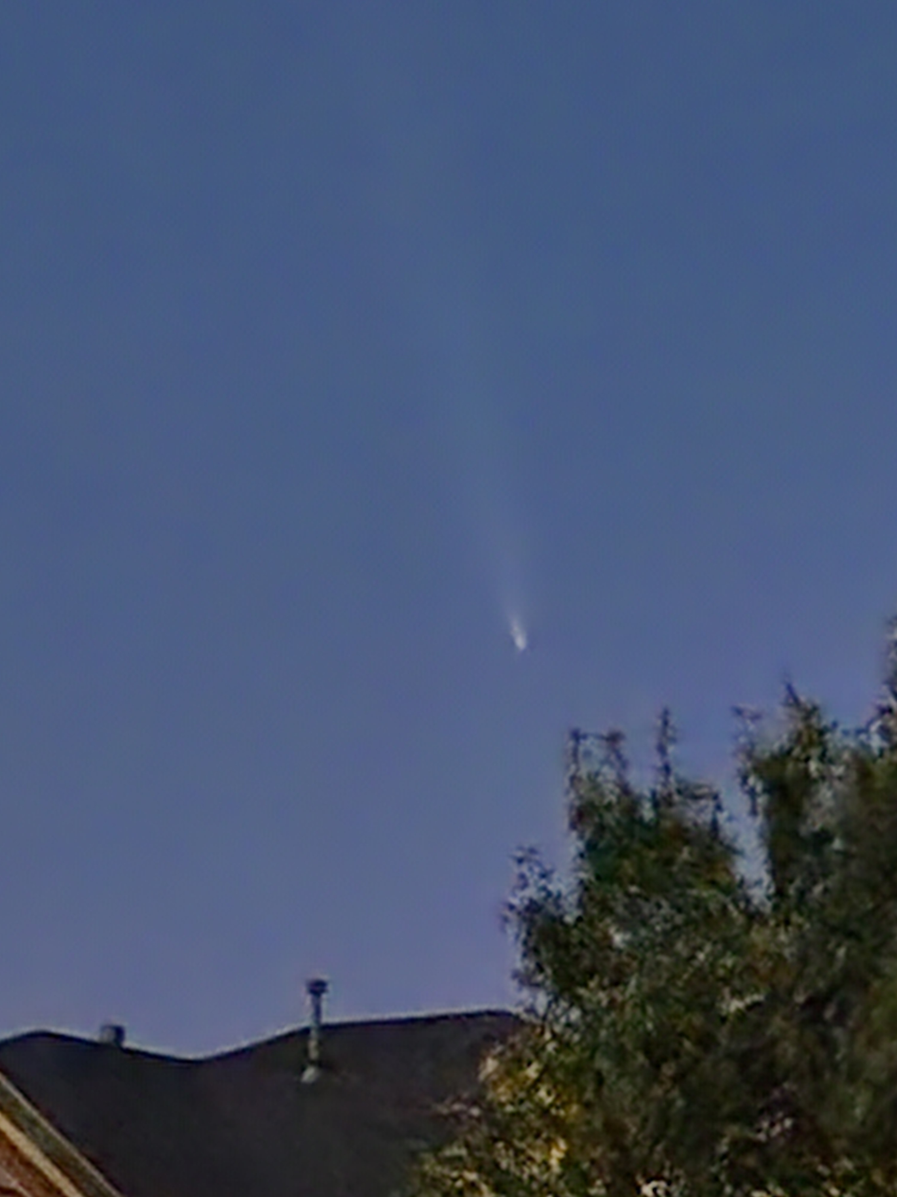 The comet as seen from in front of my home near Lake Worth, TX, around 8:05 pm.