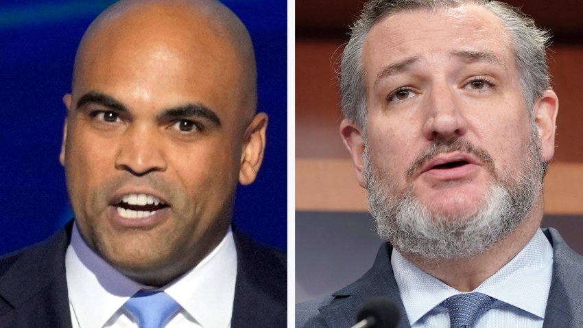 This combination photo shows Rep. Colin Allred, D-Texas, Aug. 22, 2024, in Chicago, left, and Sen. Ted Cruz, R-Texas, Sept. 27, 2023, on Capitol Hill in Washington. (AP Photo)