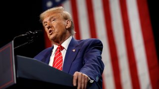 Donald Trump speaks at a campaign rally at the Cobb Energy Performing Arts Centre on Oct. 15, 2024 in Atlanta.