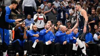 Oct 24, 2024; Dallas, Texas, USA; Dallas Mavericks guard Luka Doncic (77) comes out of the game during the second half against the San Antonio Spurs at the American Airlines Center. Mandatory Credit: Jerome Miron-Imagn Images