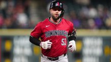 Sep 17, 2024; Denver, Colorado, USA; Arizona Diamondbacks first base Christian Walker (53) runs off a solo home run in the eighth inning against the Colorado Rockies at Coors Field. Mandatory Credit: Ron Chenoy-Imagn Images