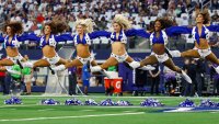 Sep 22, 2024; Arlington, Texas, USA; The Dallas Cowboys Cheerleaders perform during the game against the Baltimore Ravens at AT&T Stadium. (Mandatory Credit: Andrew Dieb-Imagn Images)