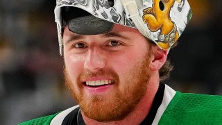 May 19, 2023; Las Vegas, Nevada, USA; Dallas Stars goaltender Jake Oettinger (29) skates in warm-ups prior to the game against the Vegas Golden Knights in game one of the Western Conference Finals of the 2023 Stanley Cup Playoffs at T-Mobile Arena.