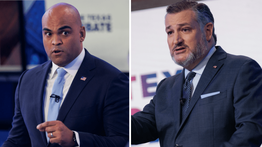 U.S. Rep. Colin Allred, left, and U.S. Sen. Ted Cruz, take part in a debate on Tuesday, Oct. 15, 2024 in Dallas, Texas.