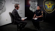 NBC 5 Senior Investigative Reporter Scott Friedman, left, talks with Public Information Officer Sgt. Leah Wagner with the Fort Worth Police Department, right. 