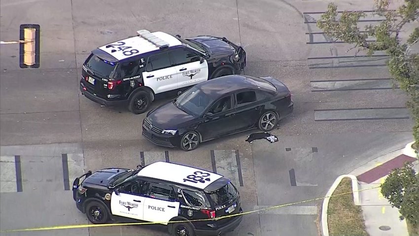 Fort Worth police investigate a shooting along Meadowbrook Drive, near Eastern Hills High School, Friday, Oct. 25, 2025.