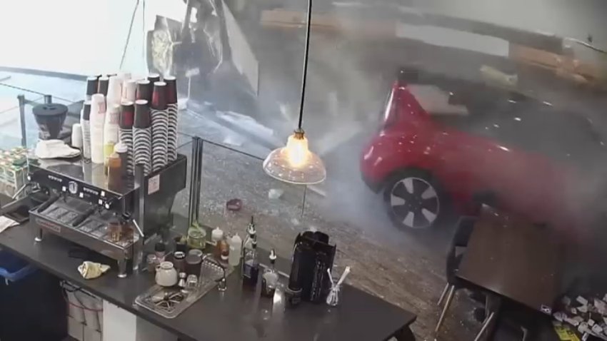 A car plowed into a Tarzana coffee shop on Thursday, Oct. 10, 2024.