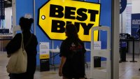 People walk into a Best Buy store in a Brooklyn mall on August 29, 2023 in New York City. 