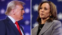 Republican presidential nominee and former U.S. President Donald Trump holds a campaign rally at Macomb Community College in Warren, Michigan, U.S., November 1, 2024 (L), and Democratic presidential nominee U.S. Vice President Kamala Harris speaks during a campaign event in Atlanta, Georgia, U.S., October 19, 2024.