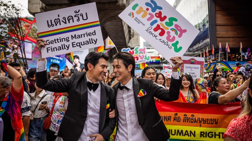 Revelers at a Bangkok Pride Parade on June 1, 2024.