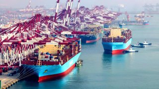 The Maersk Halifax, on the Central and South America route, berths at the Qianwan Container Terminal of Qingdao Port in Qingdao, Shandong Province, China, on November 10, 2024.