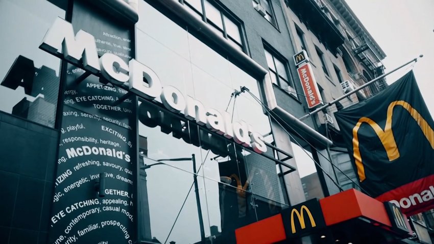 The exterior of a McDonald’s restaurant.