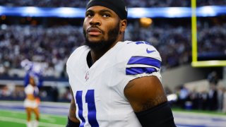 FILE – Dallas Cowboys linebacker Micah Parsons looks into the stands before an NFL football game against the Baltimore Ravens, Sept. 22, 2024 in Arlington, Texas. (AP Photo/Gareth Patterson, File)