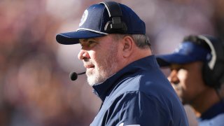 Dallas Cowboys head coach Mike McCarthy looks on during the first half of an NFL football game against the Washington Commanders, Sunday, Nov. 24, 2024, in Landover, Md.