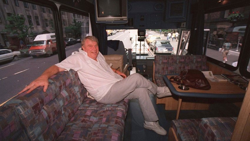 TV sports personality and former Oakland Raiders head coach John Madden enjoys the comforts of his custom-made bus while in New York June 10, 1987.