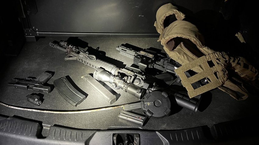 Firearms and a vest found in a van, Monday, Nov. 25, 2024.