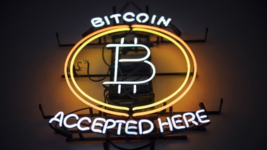 A neon sign indicates that Bitcoin is accepted inside the venue of the Paralelni Polis project, an organization combining art, social sciences and modern technology, in Prague, Czech Republic, on Friday, Jan. 5, 2024.