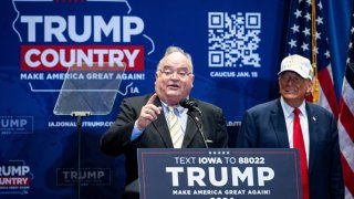 Former Representative Billy Long, a Republican from Missouri, speaks during a campaign event for former US President Donald Trump at Simpson College in Indianola, Iowa, US, on Sunday, Jan. 14, 2024. 