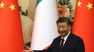 BEIJING, CHINA – NOVEMBER 8: Chinese President Xi Jinping arrives for a signing ceremony with Italian President Sergio Mattarella (not pictured) at The Great Hall Of The People on November 8, 2024 in Beijing, China.  