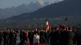 Pope Francis arrives at Ajaccio International Airport