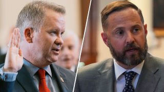 State Rep. David Cook, R – Mansfield, left, and State Rep. Dustin Burrows, R – Lubbock, are hoping to be the next Texas Speaker.