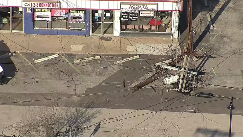 Poles knocked down after a crash in Irving, Tuesday, Dec. 3, 2024.