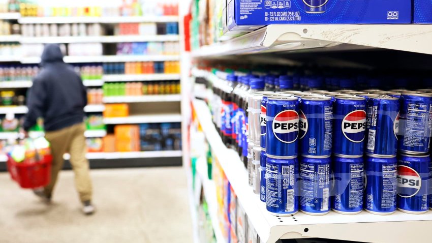 Cans of Pepsi are on display at a Target store in the Flatbush neighborhood of Brooklyn, New York City, on Feb. 9, 2024.